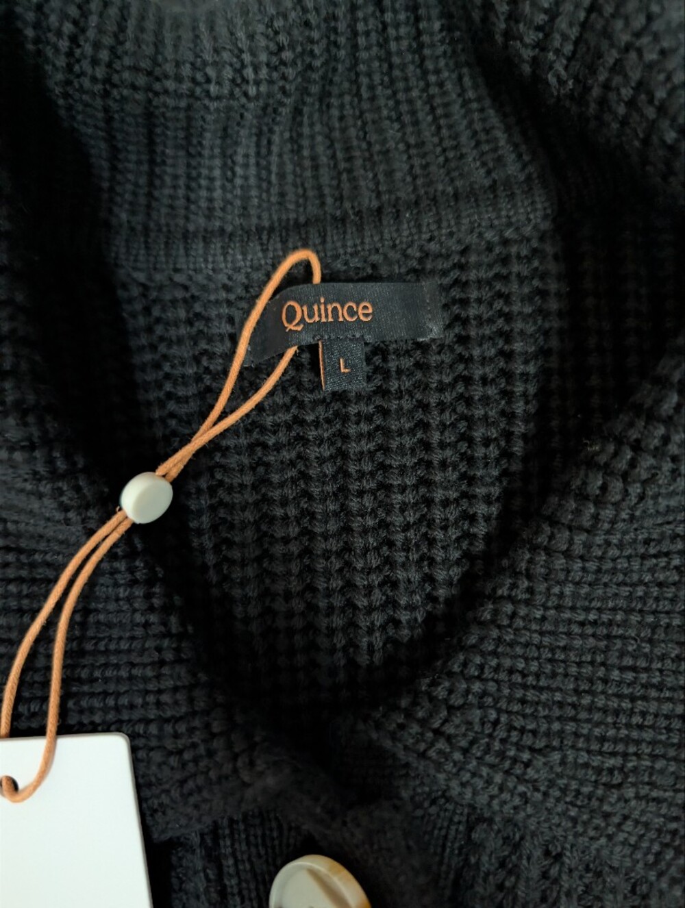 Quince NWT 100% Merino Wool Classic Black Cable-Knit Button-Up Sweater Large - Picture 4 of 9